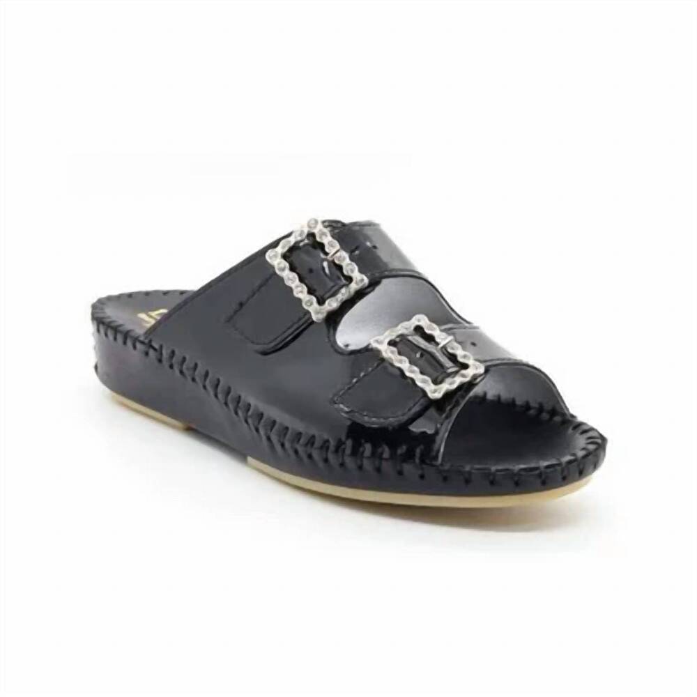 NEW LAPLUME women's jen slide in black patent